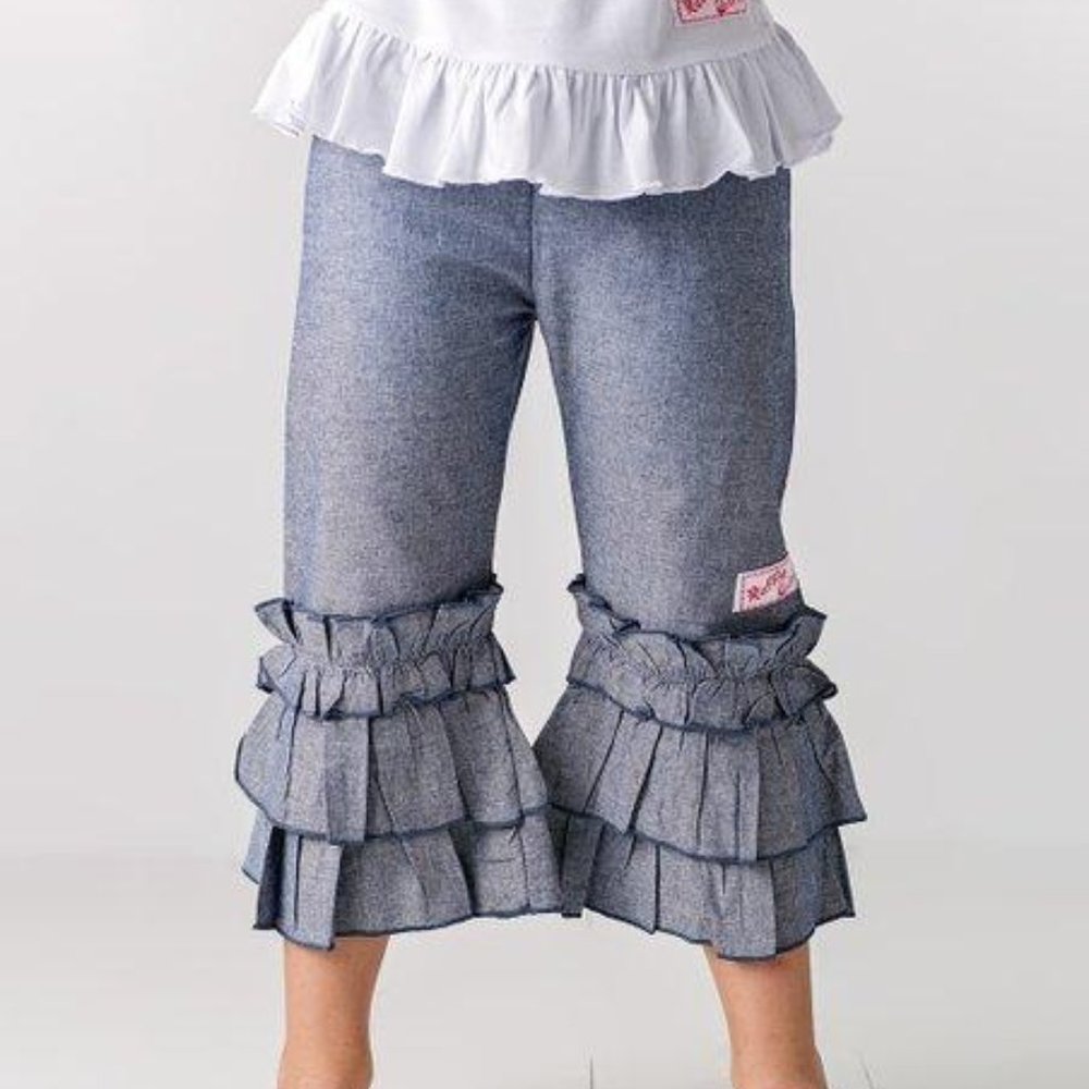 Ruffle Girl Chambray Triple Ruffle Pants